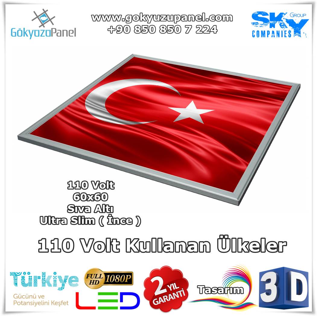 110 Volt 60x60 Gökyüzü Panel Sıva Altı Slim