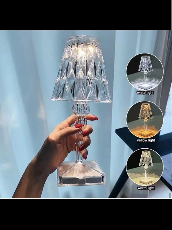 Kristal masa lambası, dokunmatik, şarjlı, led masa lambası, 3 renkli masa lambası, gece lambası,yatak başucu lambası,