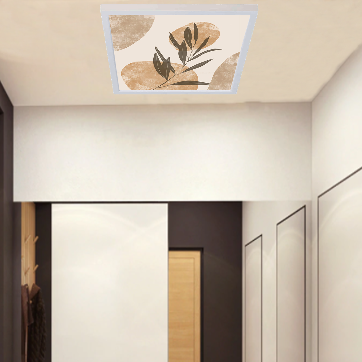 Pastel Zeytin Dalı Desenli Yatak Odası Avize, 60x60-54w, ebeveyn odası aydınlatma, yatak odası avize modelleri,yatak odası Ferah avize