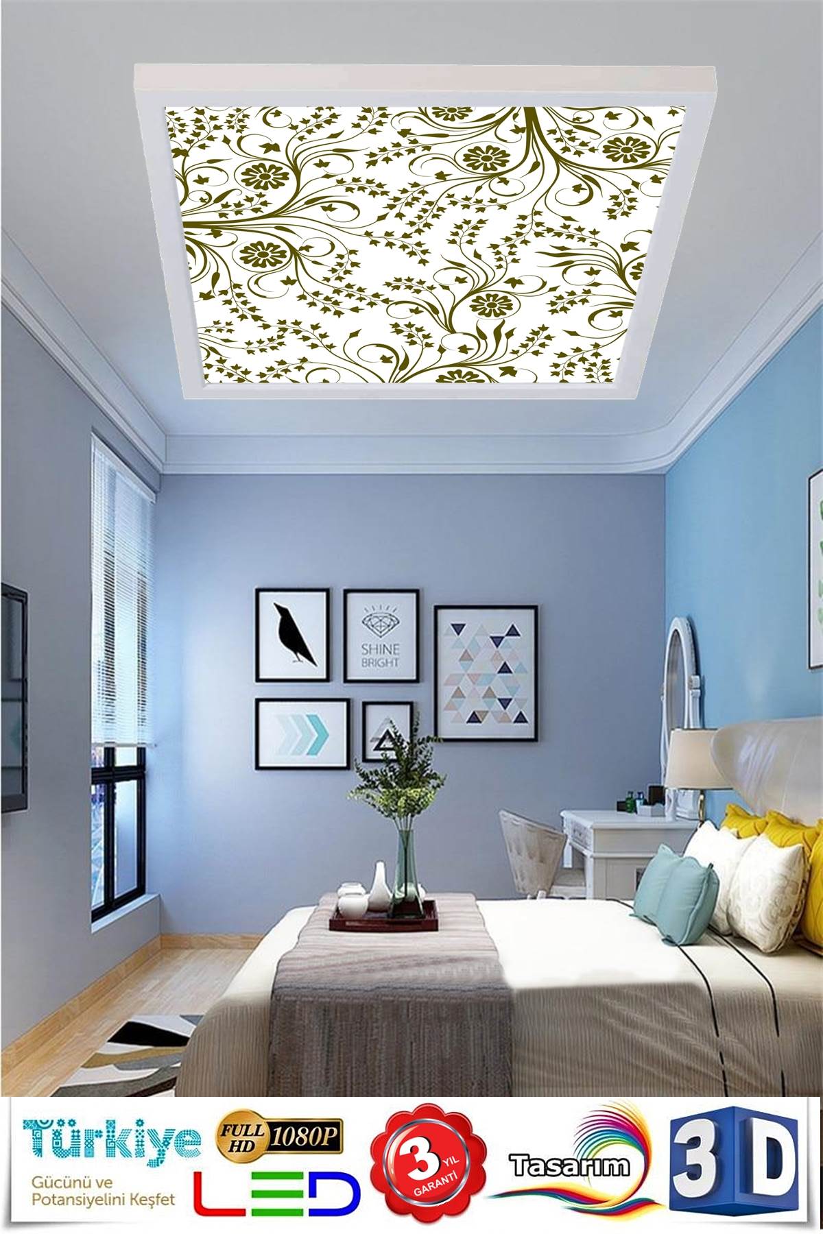 İnce Yapraklar Desenli Yatak Odası Avize, 60x60-54w, ebeveyn odası aydınlatma, yatak odası avize modelleri,yatak odası Ferah avize - Görsel 4