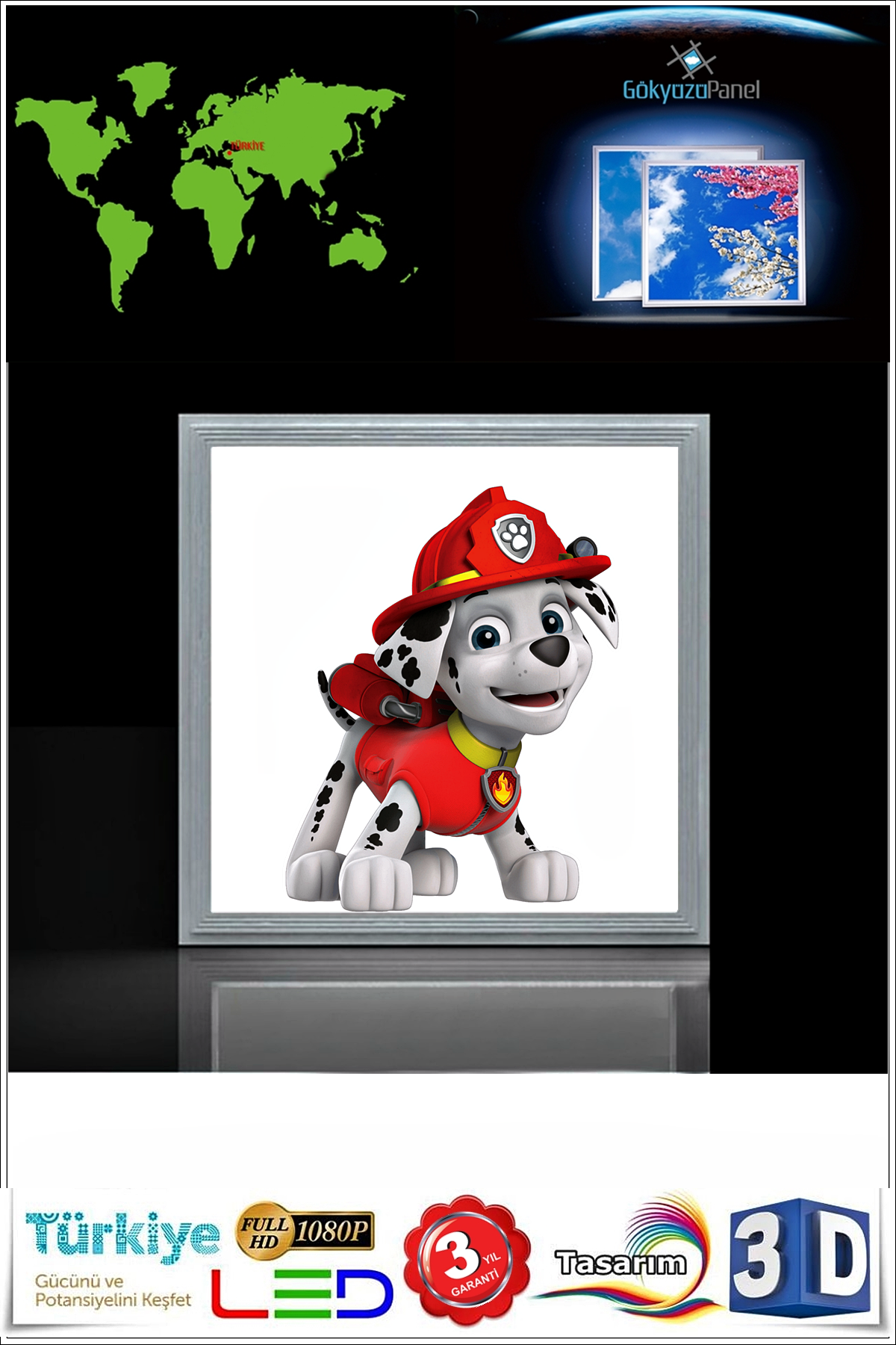 İtfayeci Köpek 60x60 Çocuk odası avize modelleri, 54wat led, tavana model avize,çocuklar için itfayeci köpek desenli kare avize - Görsel 2
