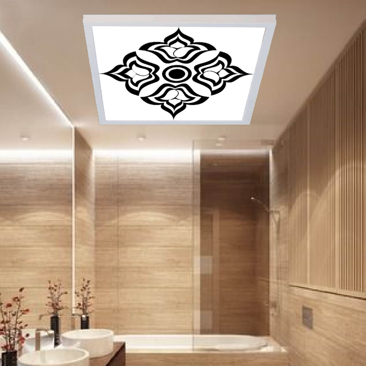Siyah Gül Kalkan Desenli Banyo Avize, 60x60-54w, Banyo aydınlatma, yatak odası avize modelleri, wc Ferah avize