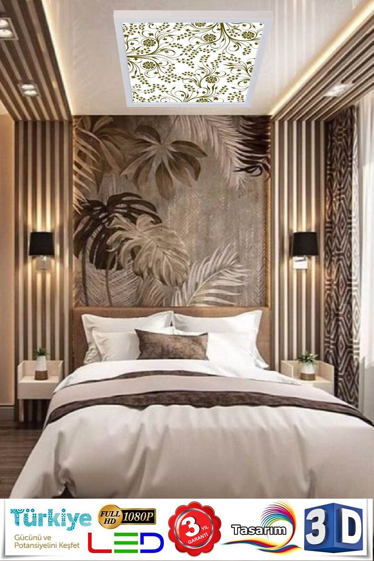 İnce Yapraklar Desenli Yatak Odası Avize, 60x60-54w, ebeveyn odası aydınlatma, yatak odası avize modelleri,yatak odası Ferah avize - Görsel 2