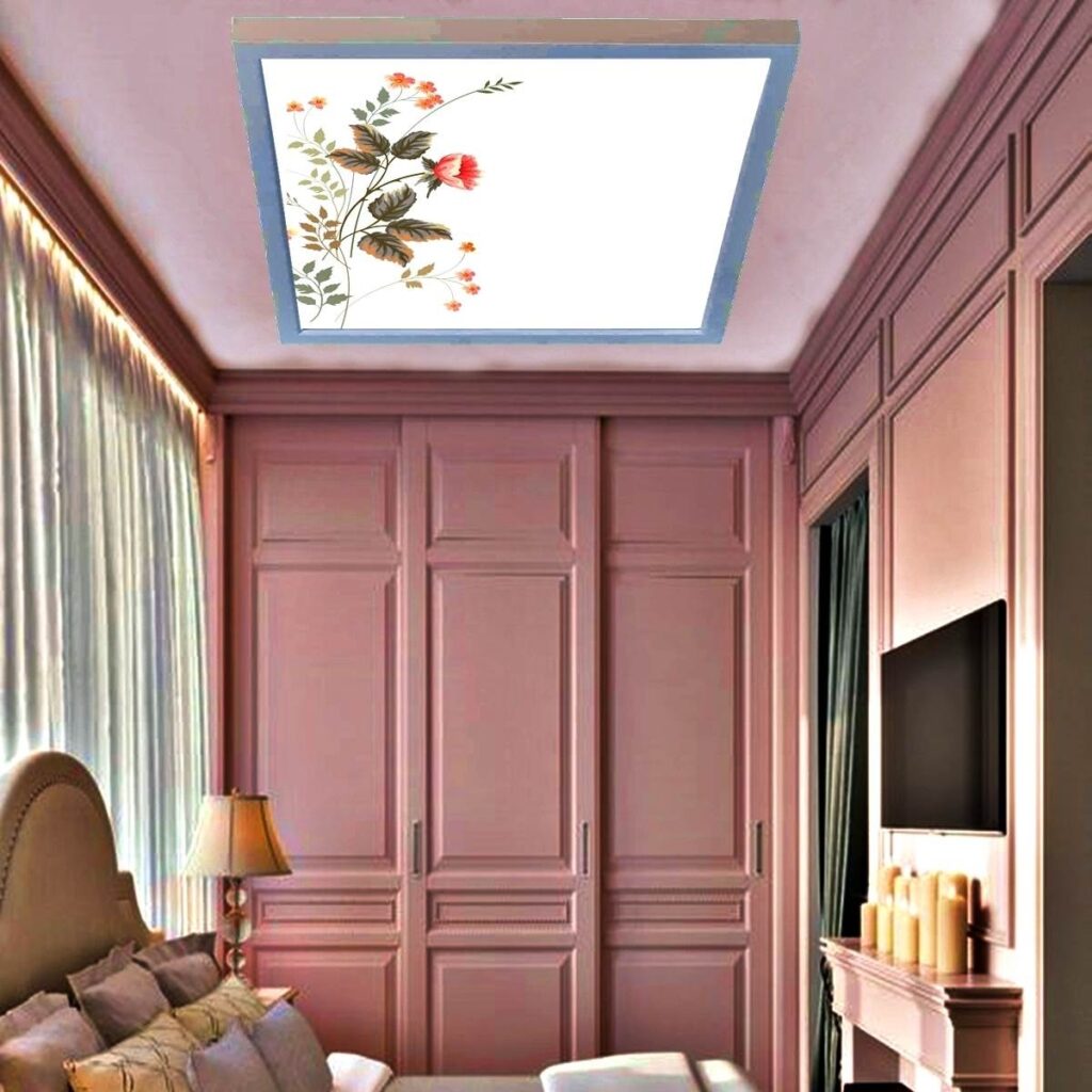 Pastel Gül Yapraklar Desenli Yatak Odası Avize, 60x60-54w, ebeveyn odası aydınlatma, yatak odası avize modelleri,yatak odası Ferah avize