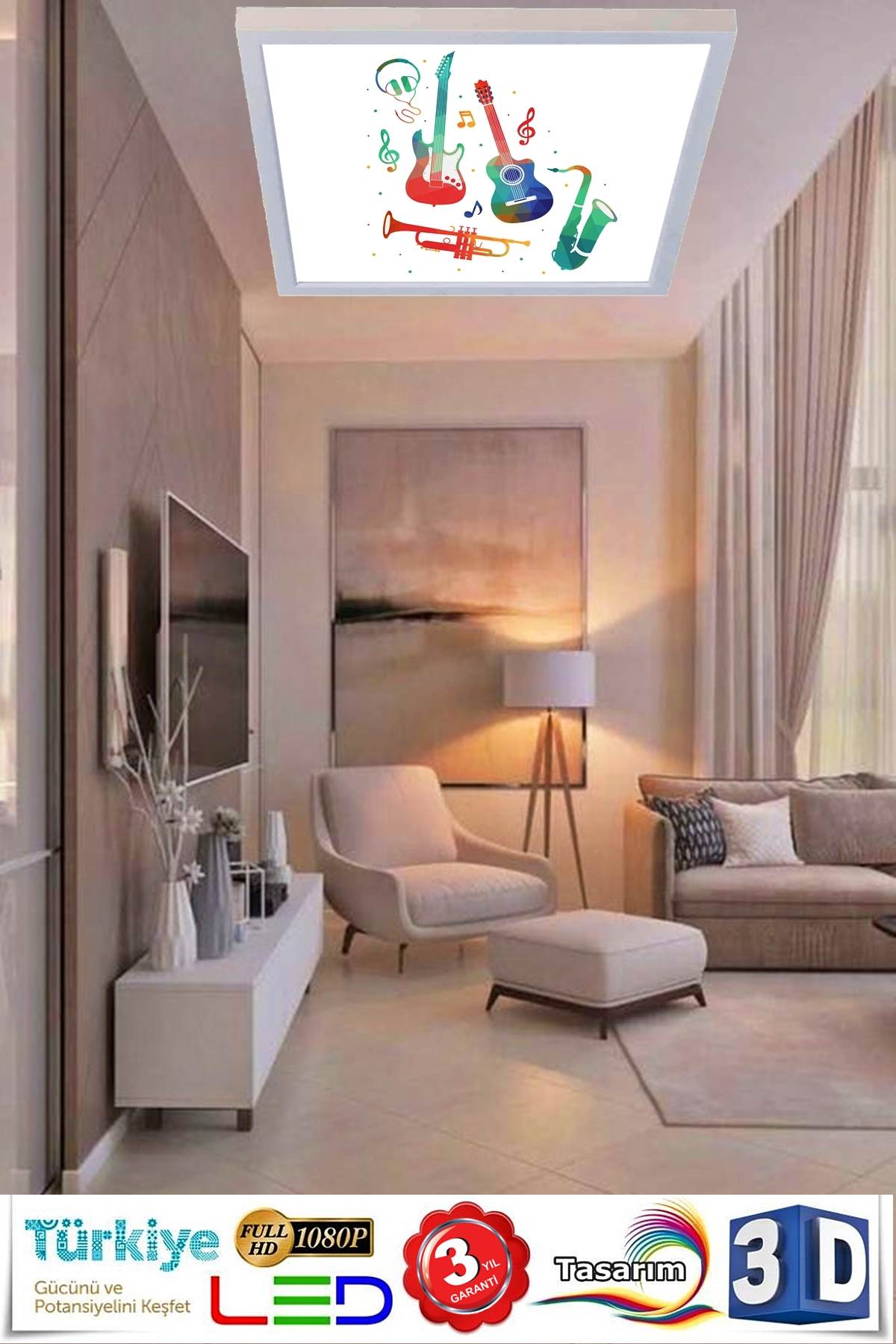 Enstrümantal Genç Odası Avize, 60cmx60cm, 54 watt,led,en şık genç odası avize modelleri, enstrümantal genç odası lamba - Görsel 2