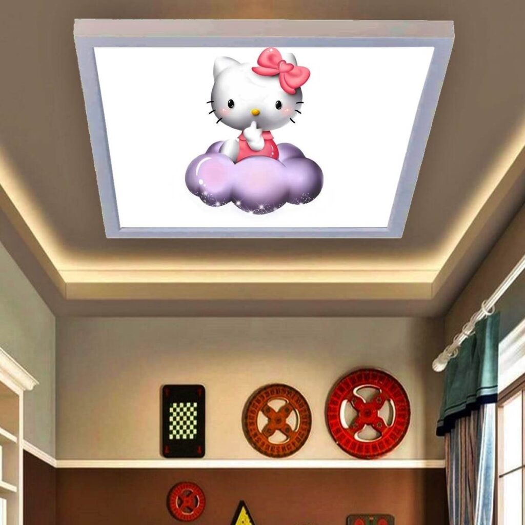 Bulut Hello Kitty 60x60 Çocuk odası avize modelleri, 54wat led, tavana model avize,çocuklar için bulut hello kitty desenli kare avize