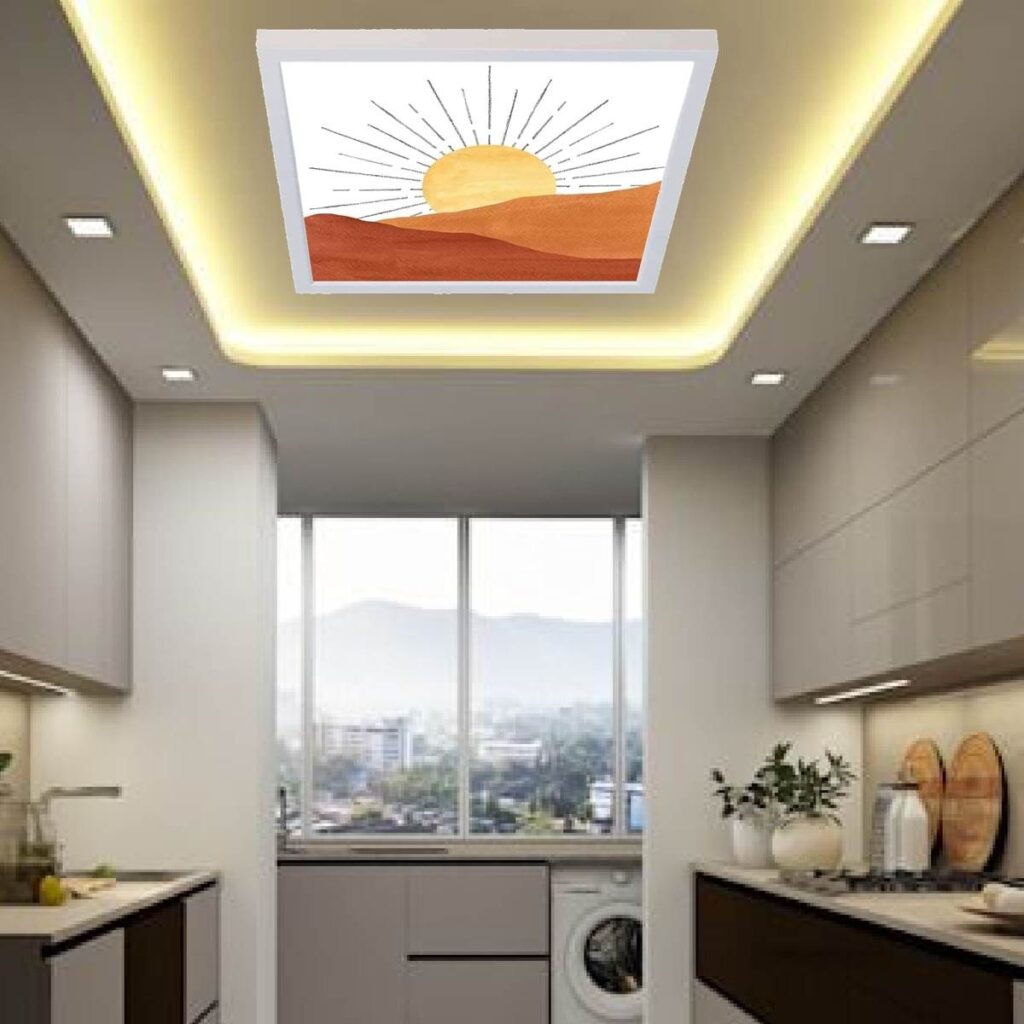 Çöl Güneşi 60x60 Çocuk odası avize modelleri, 54wat led, tavana model avize,çocuklar için çöl güneş desenli kare avize