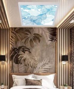 Mavi Çiçek 60x60 Çocuk odası avize modelleri, 54wat led, tavana model avize,çocuklar için mavi çiçek desenli kare avize