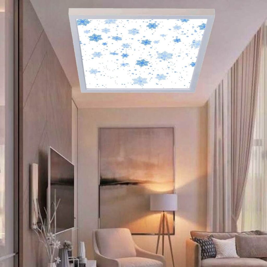 Mavi Kar Taneleri 60x60 Çocuk odası avize modelleri, 54wat led, tavana model avize,çocuklar için pastel art desenli kare avize