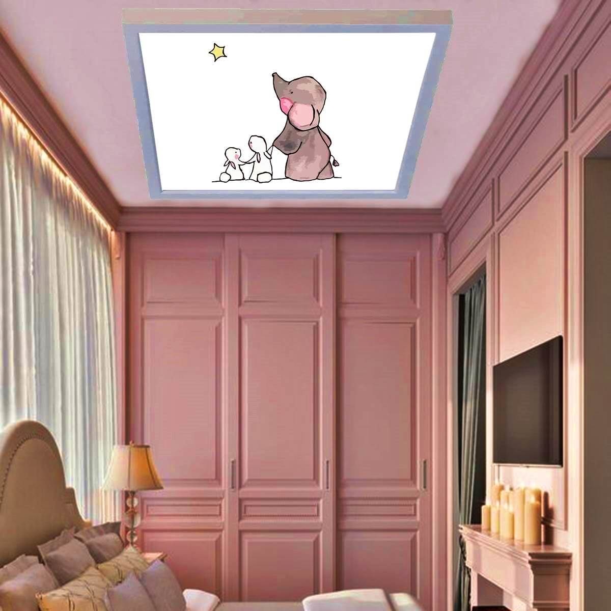 Yavru Fil Desenli 60x60 Çocuk odası avize modelleri, 54wat led, tavana model avize,çocuklar için Yavru Fil desenli kare avize