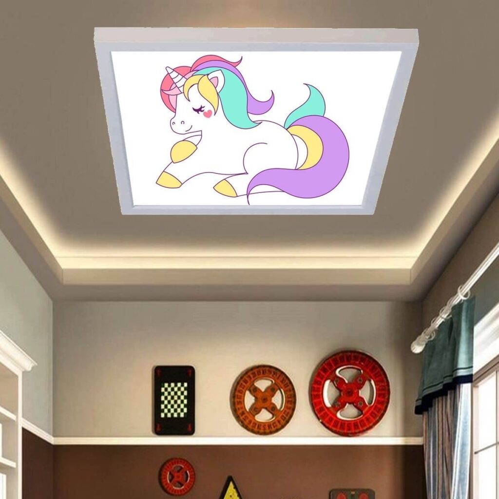 Yavru Unicorn Desenli 60x60 Çocuk odası avize modelleri, 54wat led, tavana model avize,çocuklar için yavru unicorn desenli kare avize