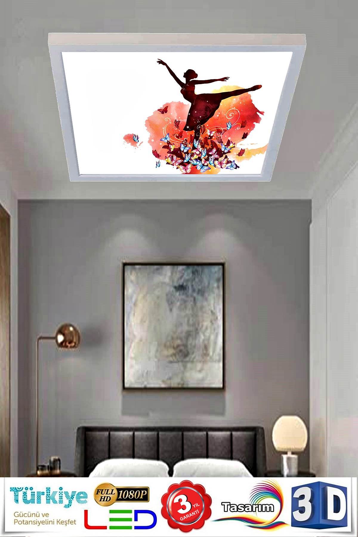 Kelebekli Balerin Genç Odası Avize, 60cmx60cm, 54 watt,led,en şık genç odası avize modelleri, kelebekli balerin genç odası lamba - Görsel 4