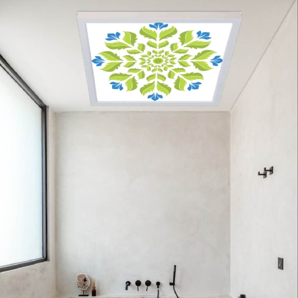 Mavi Çiçek Dairesel Desenli Banyo Avize, 60x60-54w, Banyo aydınlatma, yatak odası avize modelleri, wc Ferah avize