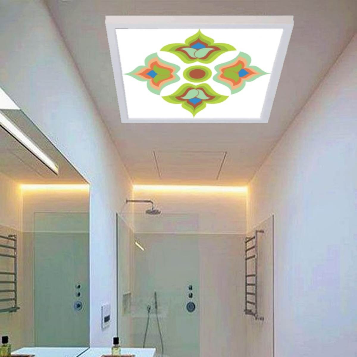 Yeşil Gül Kalkan Desenli Banyo Avize, 60x60-54w, Banyo aydınlatma, yatak odası avize modelleri, wc Ferah avize