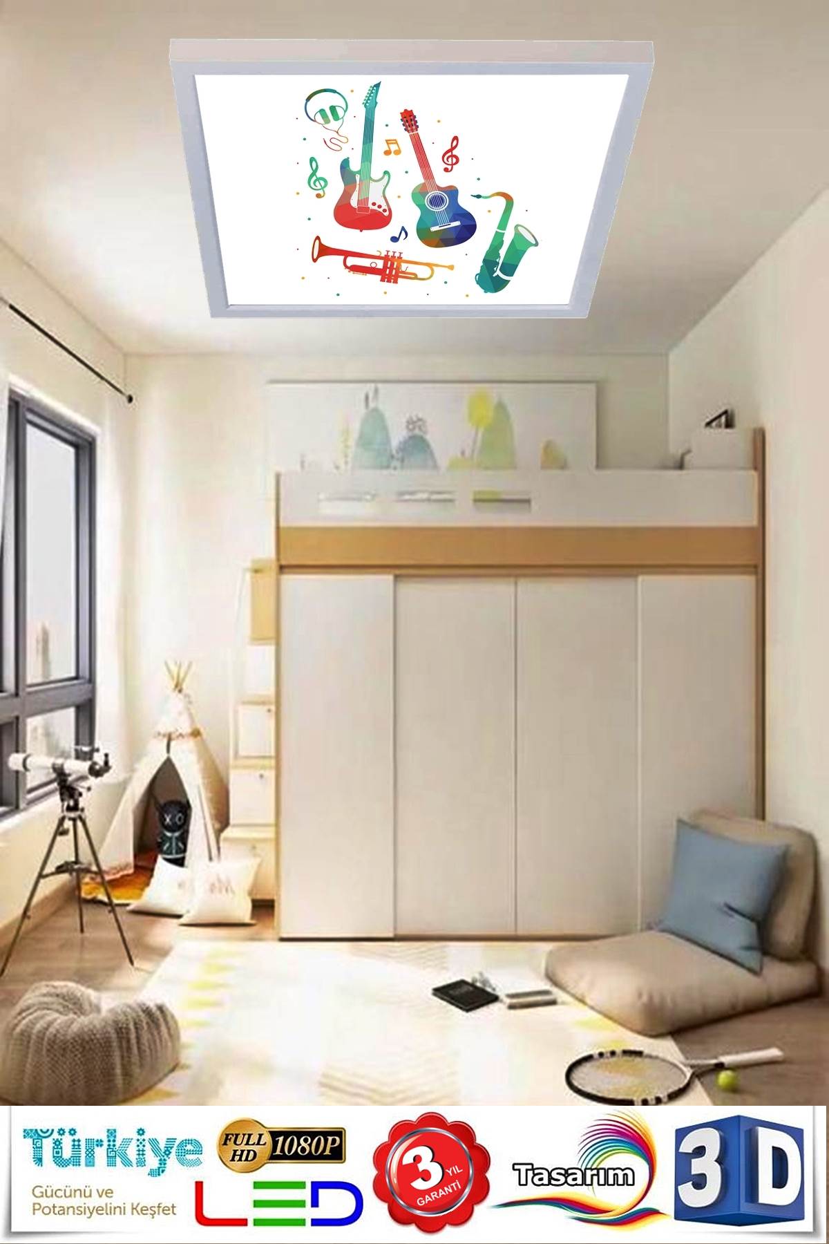 Enstrümantal Genç Odası Avize, 60cmx60cm, 54 watt,led,en şık genç odası avize modelleri, enstrümantal genç odası lamba - Görsel 3