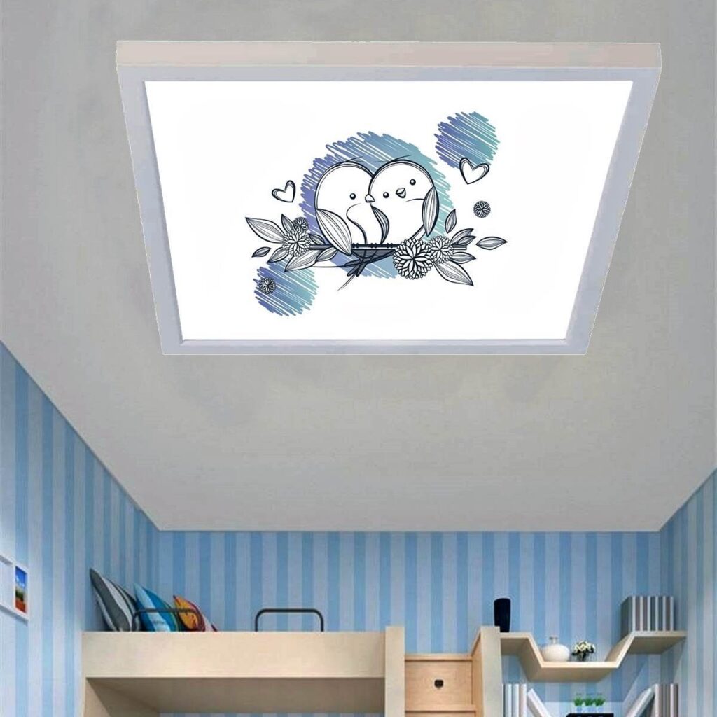 Sevimli Kuşlar 60x60 Çocuk odası avize modelleri, 54wat led, tavana model avize,çocuklar için sevimli kuşlar desenli kare avize