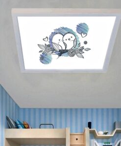 Sevimli Kuşlar 60x60 Çocuk odası avize modelleri, 54wat led, tavana model avize,çocuklar için sevimli kuşlar desenli kare avize