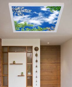 Bulutlu Gökyüzü Ofis aydınlatma led avize, 60x60 sıva üstü led, desenli led avize, 54watt büyük boy led avize, resimli led avize