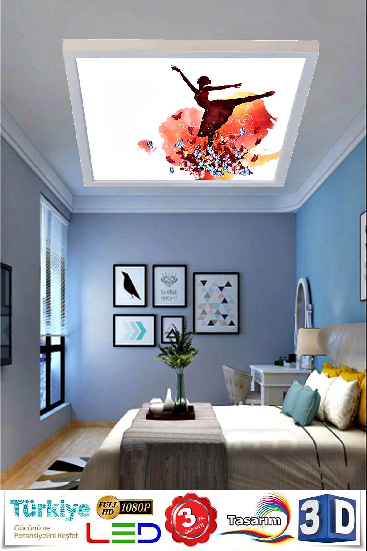 Kelebekli Balerin Genç Odası Avize, 60cmx60cm, 54 watt,led,en şık genç odası avize modelleri, kelebekli balerin genç odası lamba - Görsel 2