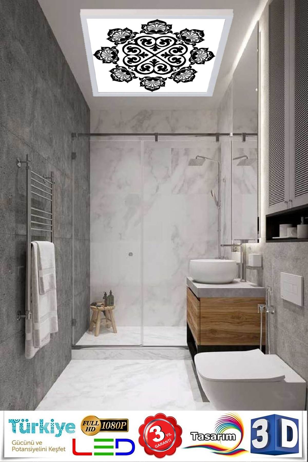 İşlemeli Kar Tanesi Desenli Banyo Avize, 60x60-54w, Banyo aydınlatma, yatak odası avize modelleri, wc Ferah avize - Görsel 3