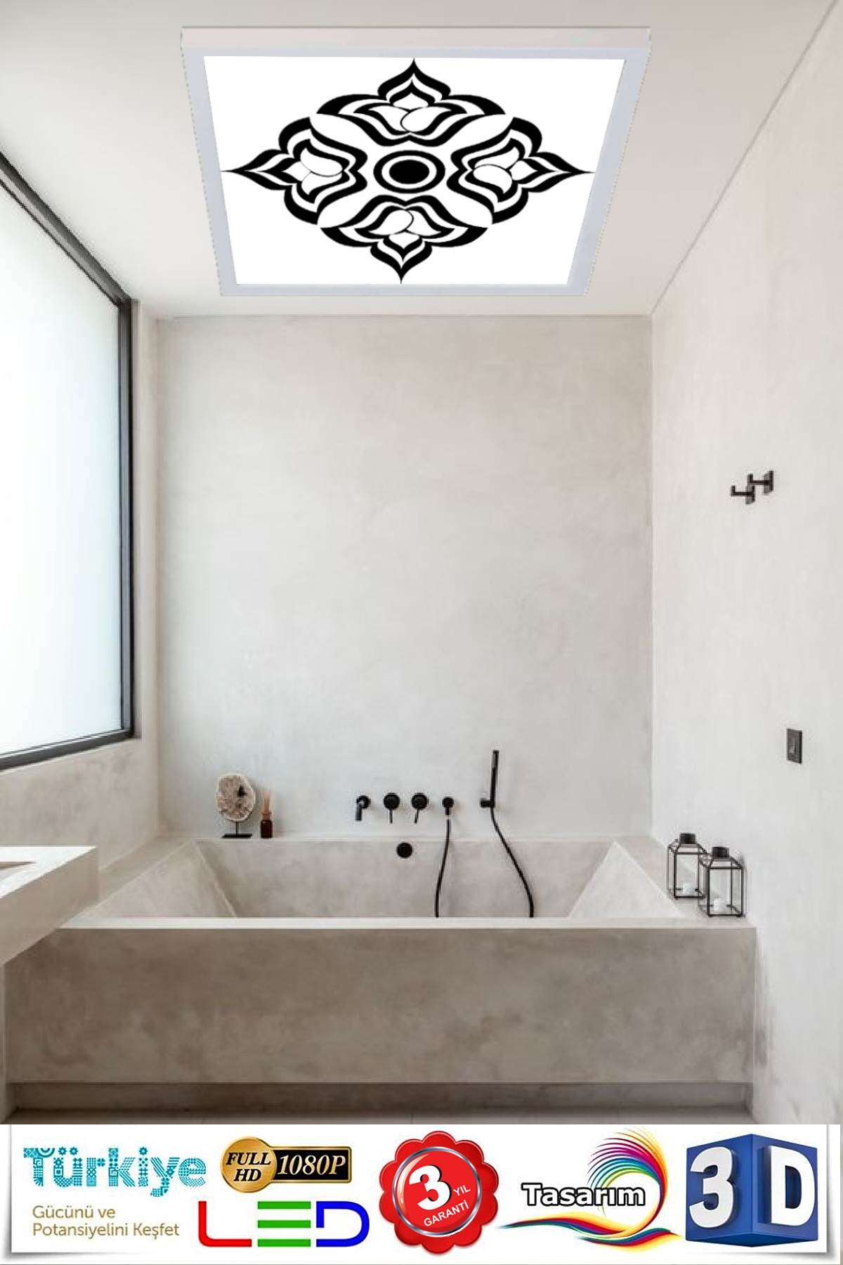 Siyah Gül Kalkan Desenli Banyo Avize, 60x60-54w, Banyo aydınlatma, yatak odası avize modelleri, wc Ferah avize - Görsel 4