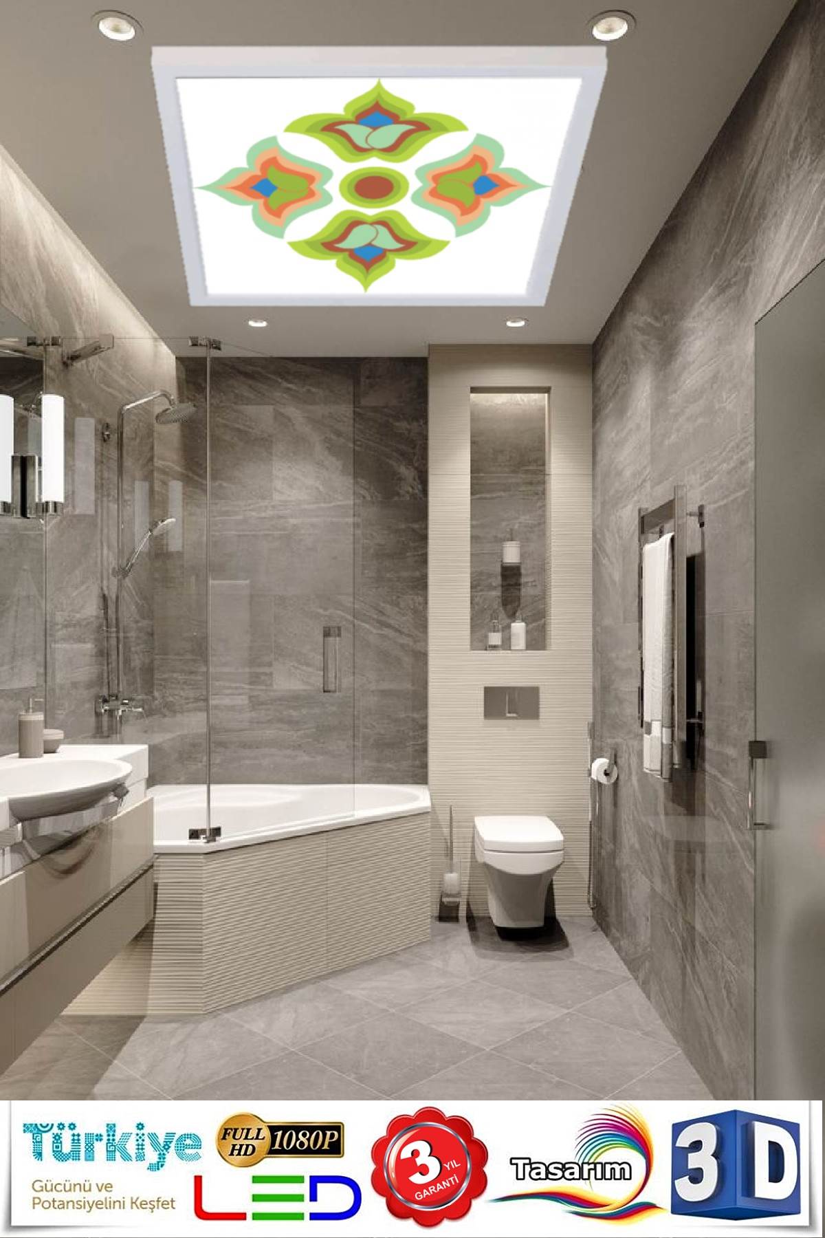 Yeşil Gül Kalkan Desenli Banyo Avize, 60x60-54w, Banyo aydınlatma, yatak odası avize modelleri, wc Ferah avize - Görsel 2
