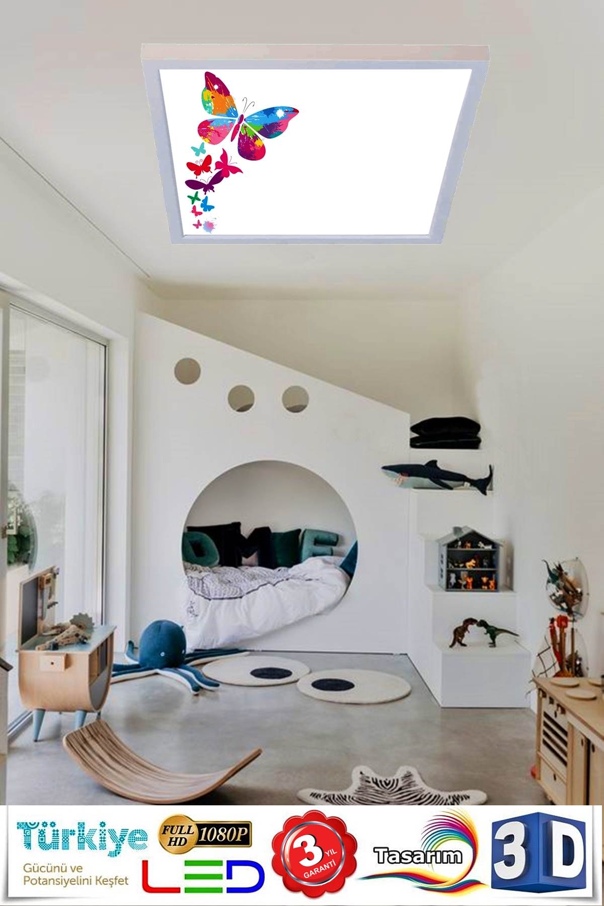 Kelebek Ofis aydınlatma led avize, 60x60 sıva üstü led, desenli led avize, 54watt büyük boy led avize, resimli led avize - Görsel 2