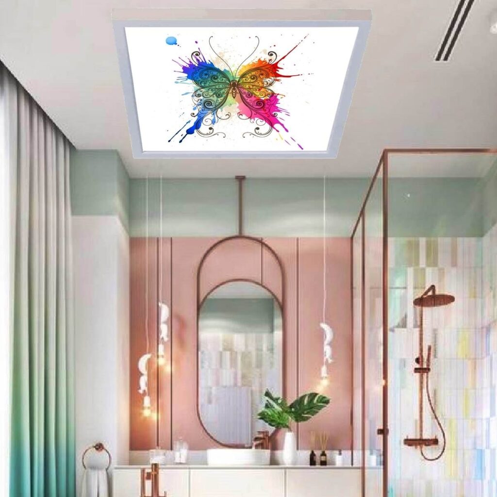 Sulu Boya Kelebek Banyo avize modelleri, 60x60 led avize, 54watt led tavan lambası, sulu boya kelebek model avize,
