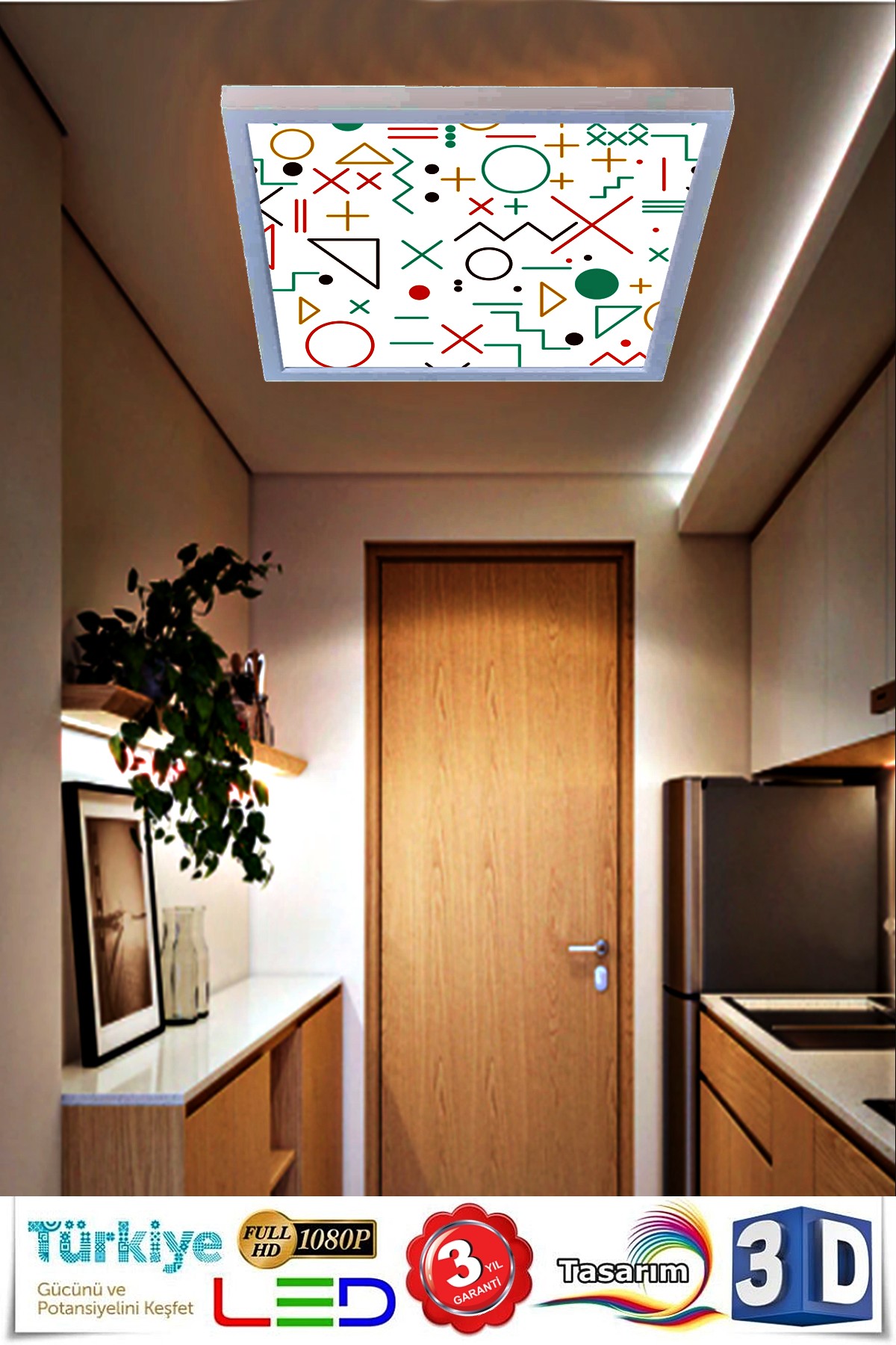 Geometrik Şekiller, 60cmx60cm, 54 watt,led,en şık genç odası avize modelleri, gometrik şekiller genç odası lamba - Görsel 4