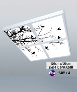 Kurumuş Ağaç Gökyüzü Panel 2x2-dörtlü-122cmx122cm-tavana Yapışık Led-54watt x 4-sıva Üstü-kolay Montaj-Ofis tavan avize