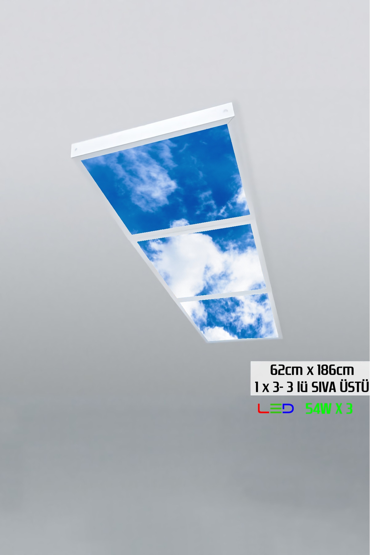 Yıldızlı Gece Gökyüzü Panel 1x3-üçlü-62cmx186cm-tavana Yapışık Led-54watt x 3-sıva Üstü-kolay Montaj-Yatak Odası tavan avize - Görsel 2