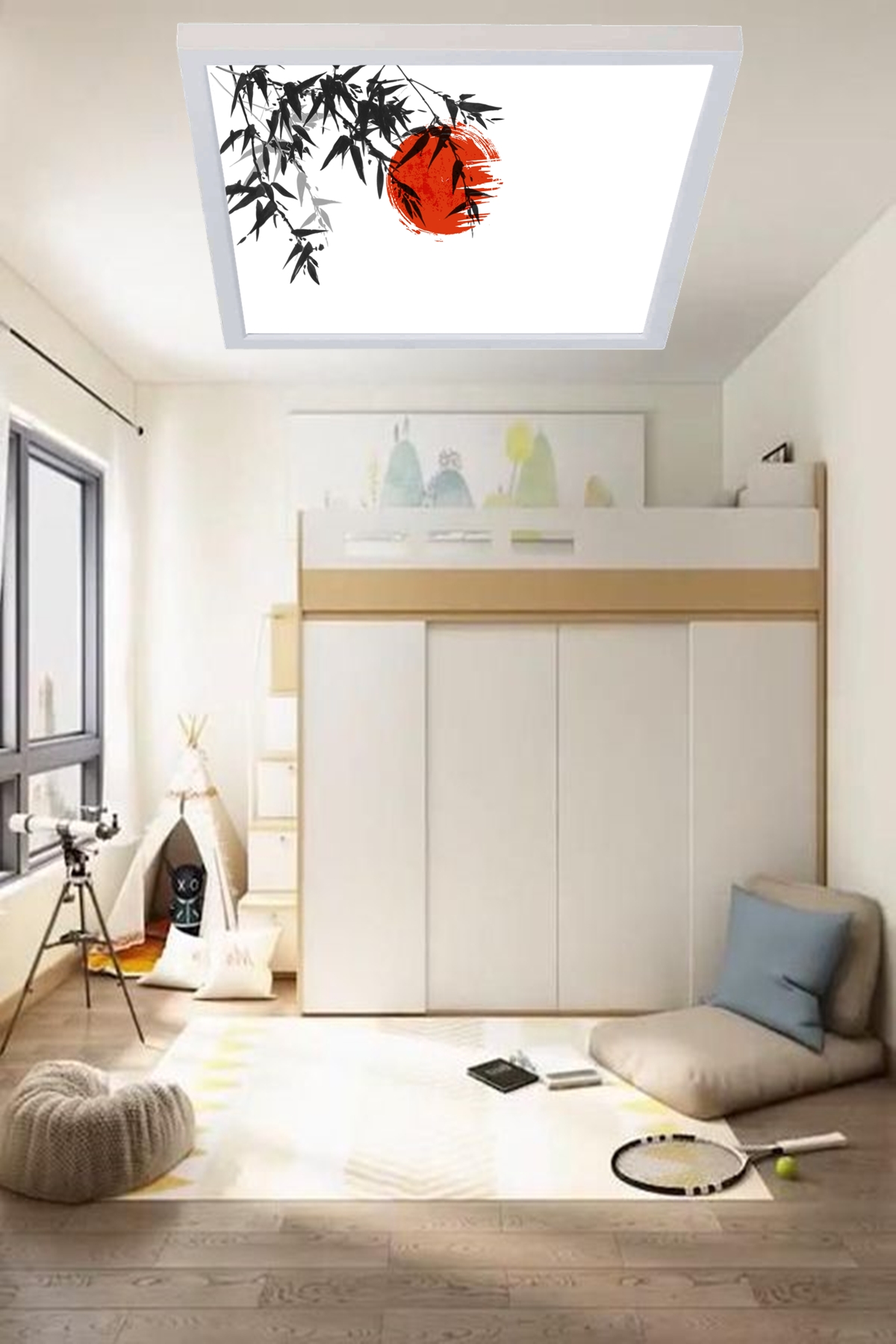 Kırmızı Ay , 60cmx60cm, 54 watt,led,en şık genç odası avize modelleri, kırmızı ay genç odası lamba - Görsel 3