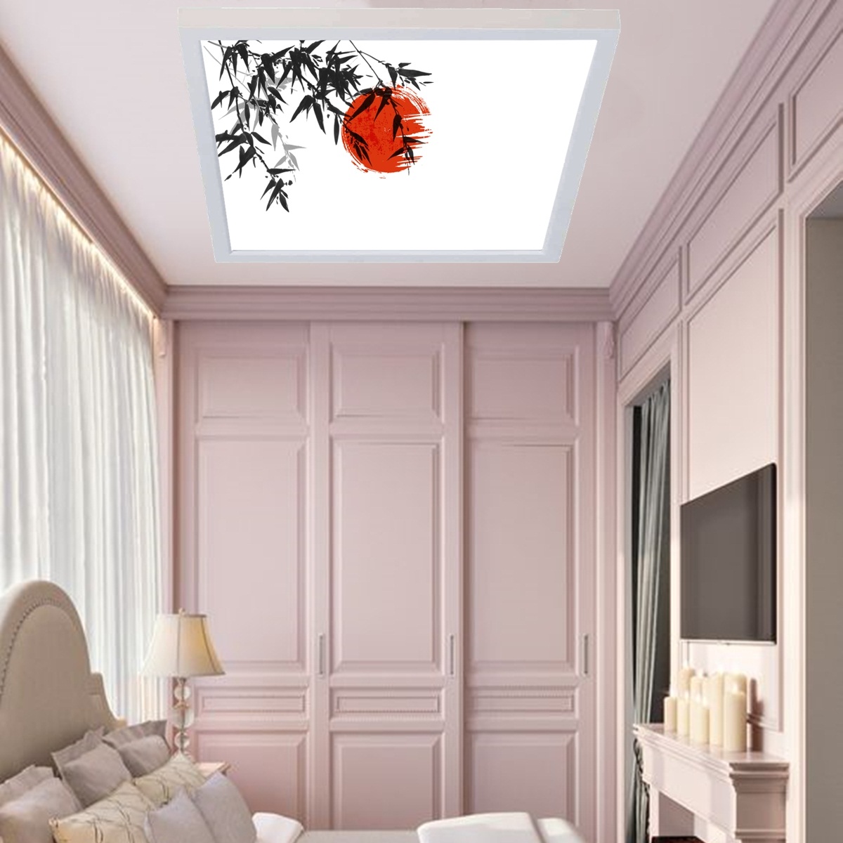 Kırmızı Ay , 60cmx60cm, 54 watt,led,en şık genç odası avize modelleri, kırmızı ay genç odası lamba