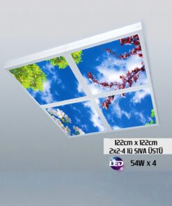 Ağaçlı Gökyüzü Panel 2x2-dörtlü-122cmx122cm-tavana Yapışık Led-54watt x 4-sıva Üstü-kolay Montaj-Oturma Odası tavan avize