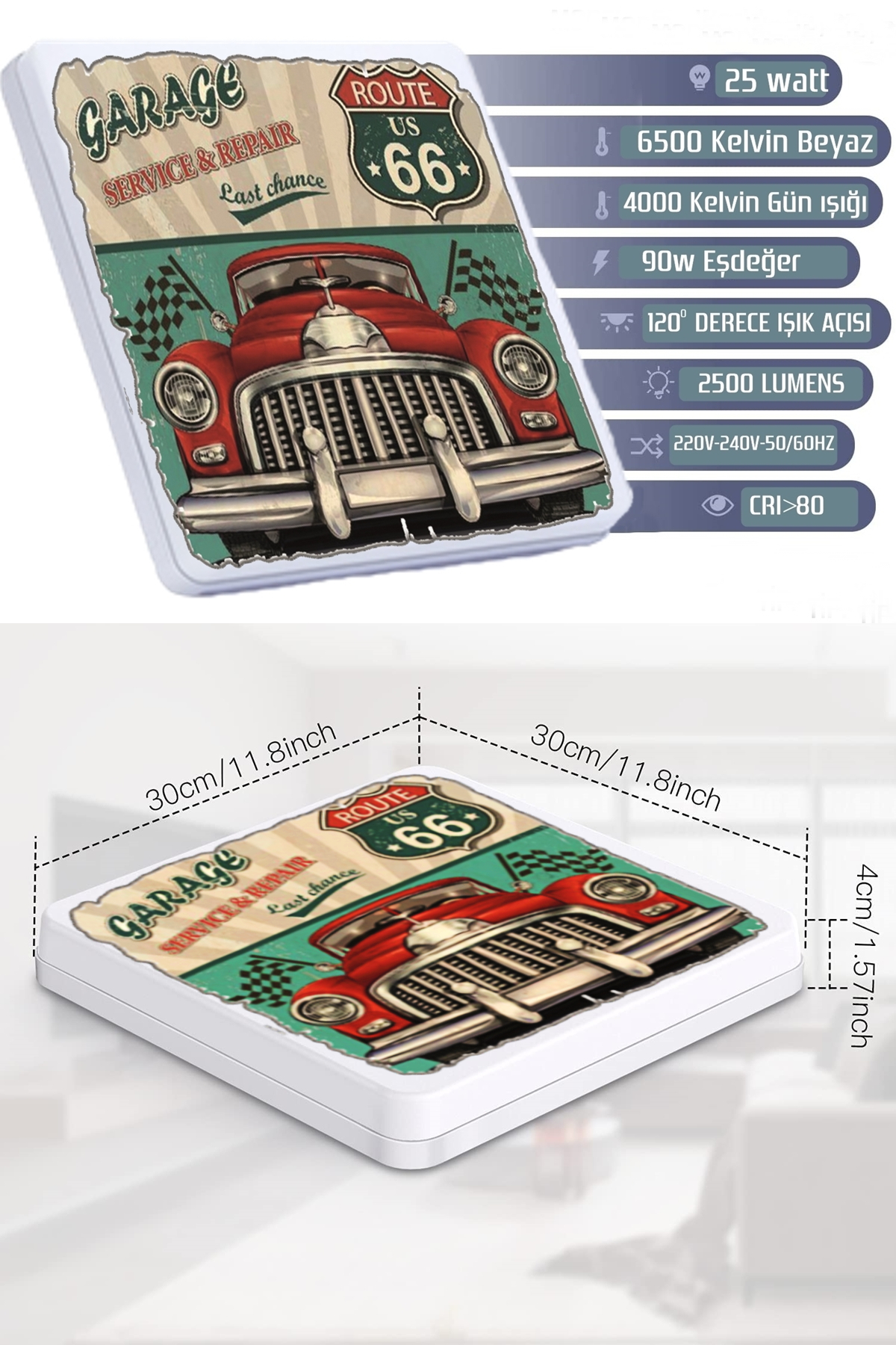 Retro Car Avize-25 watt-30cm x 30cm, çocuk odası avize, avize modelleri, araba avize, led avize - Görsel 5
