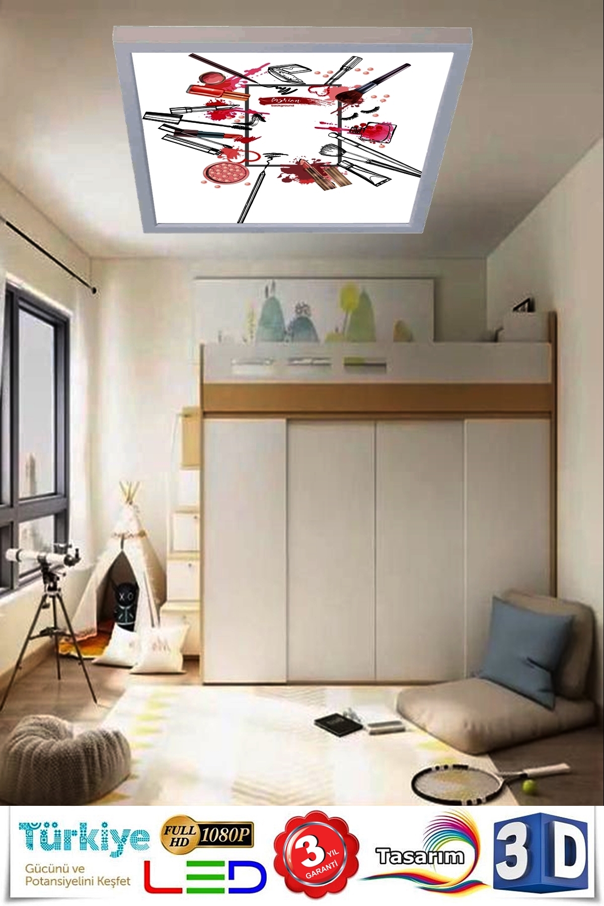 Makyaj Malzemeleri, 60cmx60cm, 54 watt,led,en şık genç odası avize modelleri, makyaj malzemeleri genç odası lamba - Görsel 2