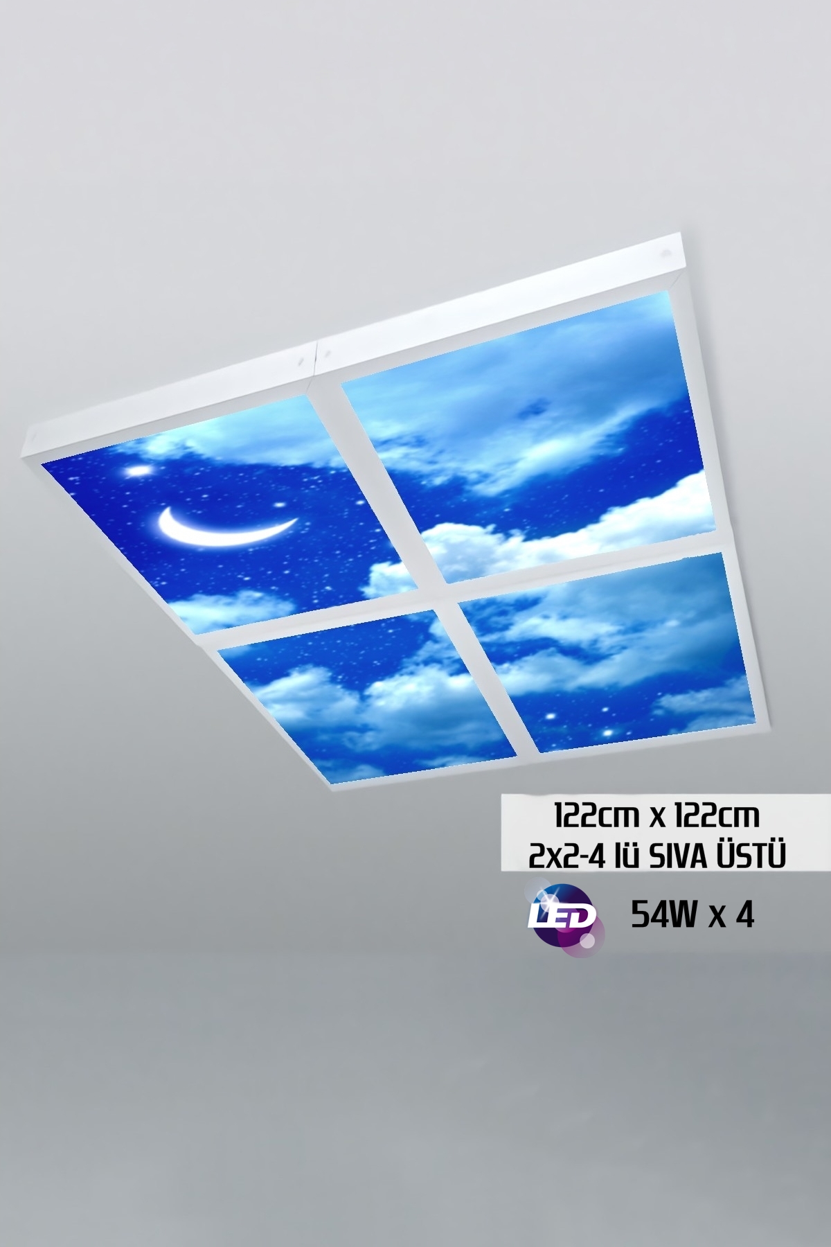 Yıldızlı Gece Gökyüzü Panel 2x2-dörtlü-122cmx122cm-tavana Yapışık Led-54watt x 4-sıva Üstü-kolay Montaj-Yatak Odası tavan avize