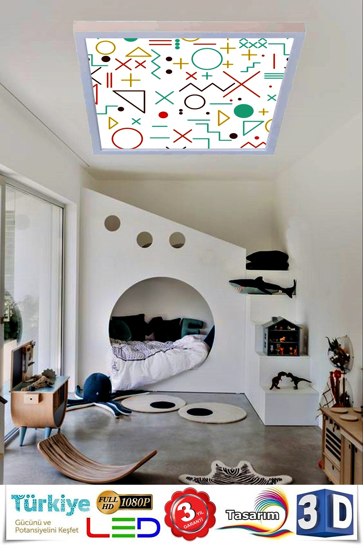 Geometrik Şekiller, 60cmx60cm, 54 watt,led,en şık genç odası avize modelleri, gometrik şekiller genç odası lamba - Görsel 3