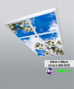 Çiçekli Ağaçlar Gökyüzü Panel 2x3-altılı-124cmx186cm-tavana Yapışık Led-54watt x 6-sıva Üstü-kolay Montaj-Oturma Odası tavan avize
