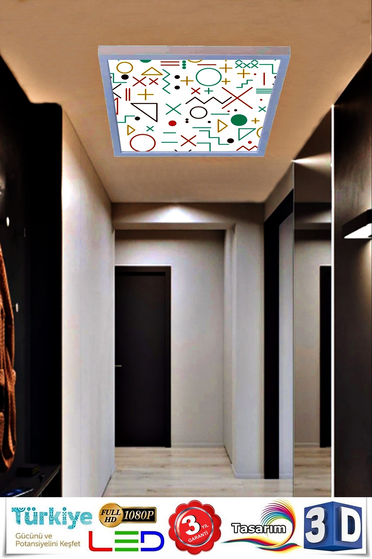 Geometrik Şekiller, 60cmx60cm, 54 watt,led,en şık genç odası avize modelleri, gometrik şekiller genç odası lamba - Görsel 2