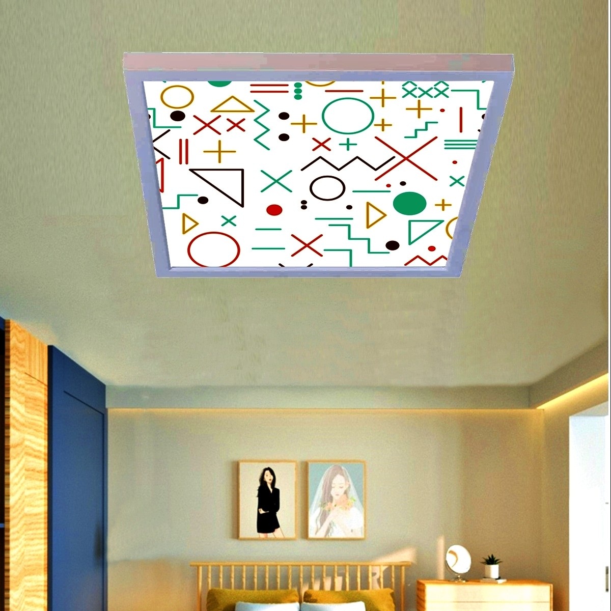 Geometrik Şekiller, 60cmx60cm, 54 watt,led,en şık genç odası avize modelleri, gometrik şekiller genç odası lamba