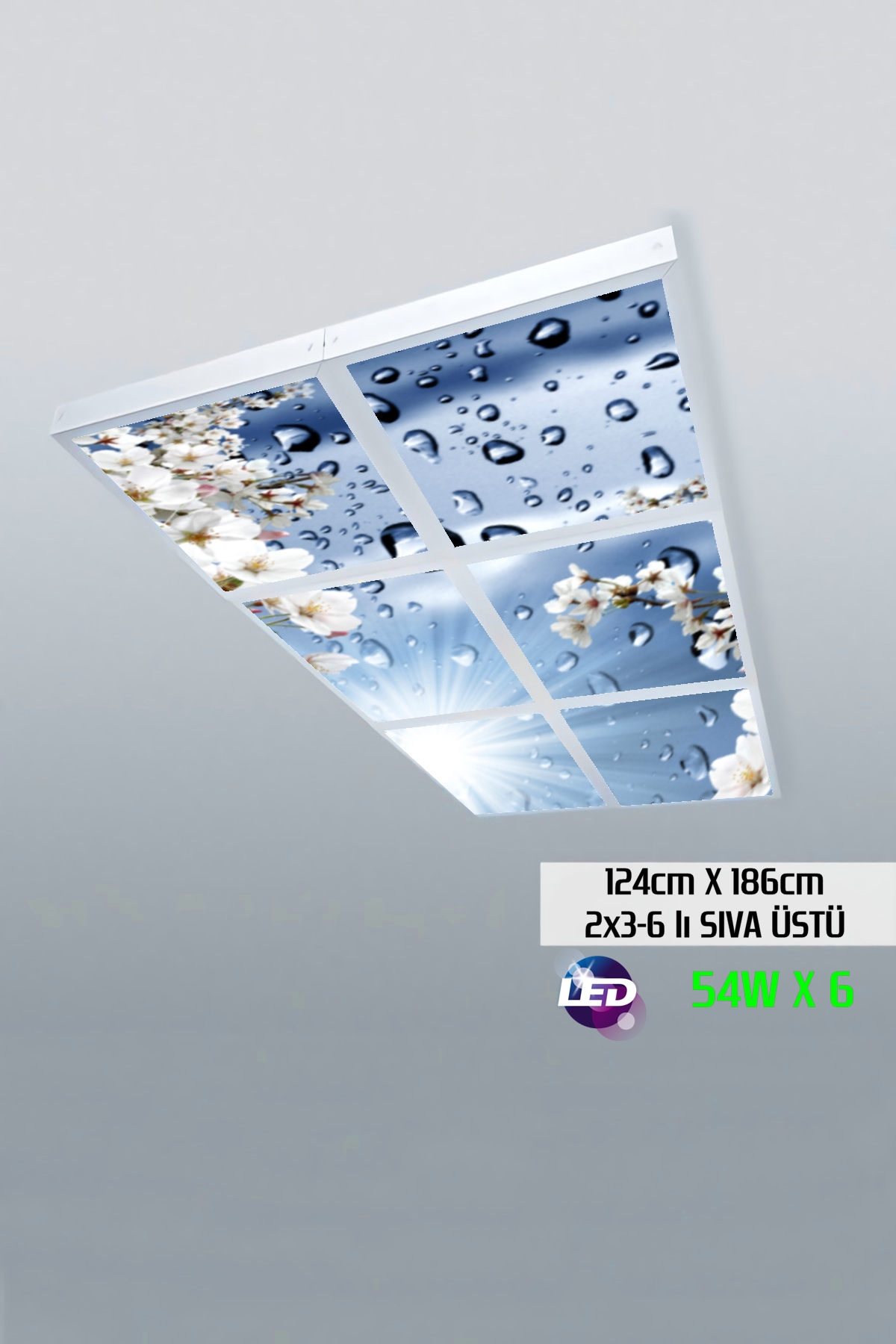 Damlacıklar Gökyüzü Panel 2x3-altılı-124cmx186cm-tavana Yapışık Led-54watt x 6-sıva Üstü-kolay Montaj-Oturma Odası tavan avize