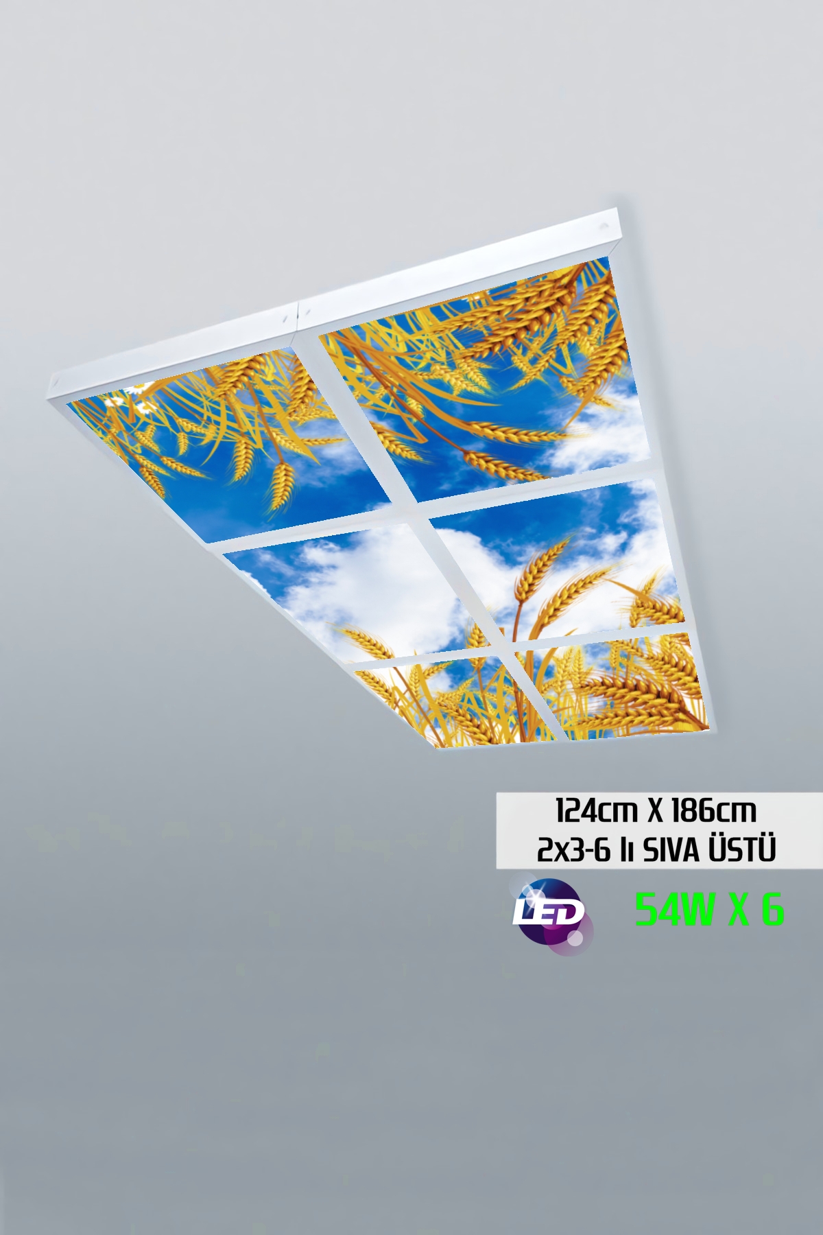 Başaklar Gökyüzü Panel 2x3-altılı-124cmx186cm-tavana Yapışık Led-54watt x 6-sıva Üstü-kolay Montaj-Fırın-Pasthane tavan avize