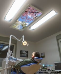 Pembe Ağaçlar 75x135 Gökyüzü Panel, Diş Ünit Üzeri Aydınlatma, Kumandalı, Işık bantlı, 106watt-Muayenehane Lambası, Pembe Ağaçlar Led Lamba, 4 Farklı Ahşap Çerçeve Rengi