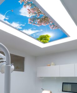 75x135 Gökyüzü Panel, Muayenehane Üzeri Aydınlatma, Kumandalı, Işık bantlı, 106watt-Diş Ünit Lambası, Uçak Lamba, 4 Farklı Ahşap Çerçeve Rengi