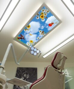 75x135 Gökyüzü Panel, Diş Kliniği Aydınlatması, Kumandalı, Işık bantlı, 106watt-Dişçi Lambası, Papatyalı Gökyüzü Led Lamba, 4 Farklı Ahşap Çerçeve Rengi