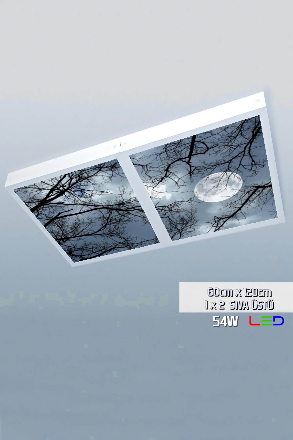 Yıldızlı Gece Gökyüzü Panel 1x2-ikili-60cmx120cm-tavana Yapışık Led-54watt x 2-sıva Üstü-kolay Montaj-Yatak Odası tavan avize