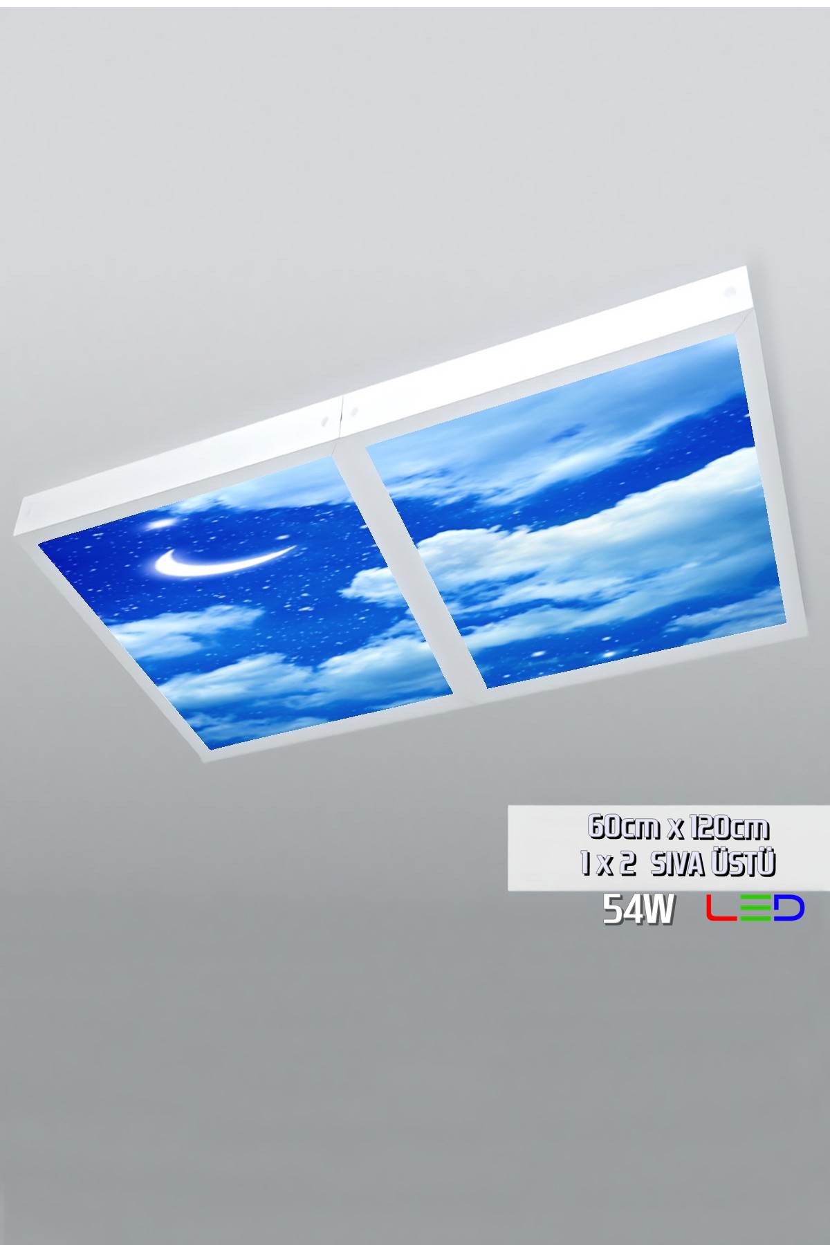 Yıldızlı Gece Gökyüzü Panel 1x2-ikili-60cmx120cm-tavana Yapışık Led-54watt x 2-sıva Üstü-kolay Montaj-Yatak Odası tavan avize