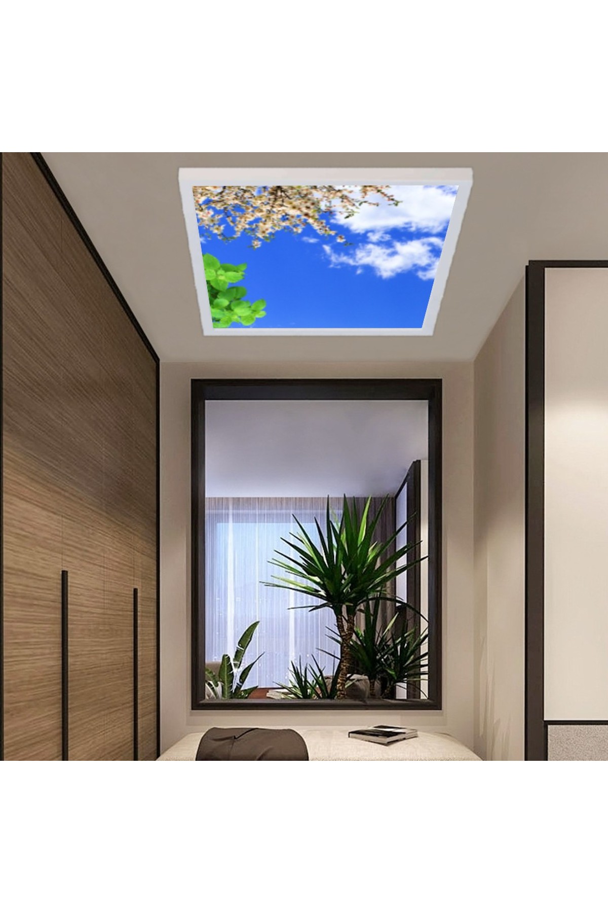 Erik Ağacı Çiçekli Gökyüzü Desenli Yatak Odası Avize, 60x60-54w, ebeveyn odası aydınlatma, yatak odası avize modelleri,yatak odası Ferah avize - Görsel 3