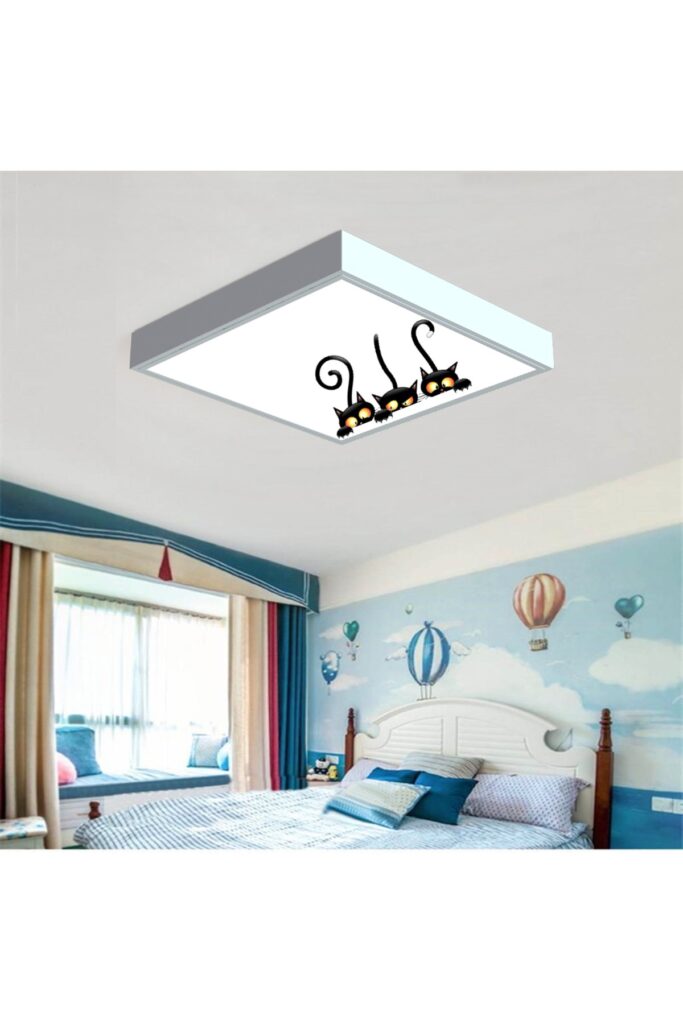 Siyah Kediler 60x60 Çocuk odası avize modelleri, 54wat led, tavana model avize,çocuklar için siyah kediler avize